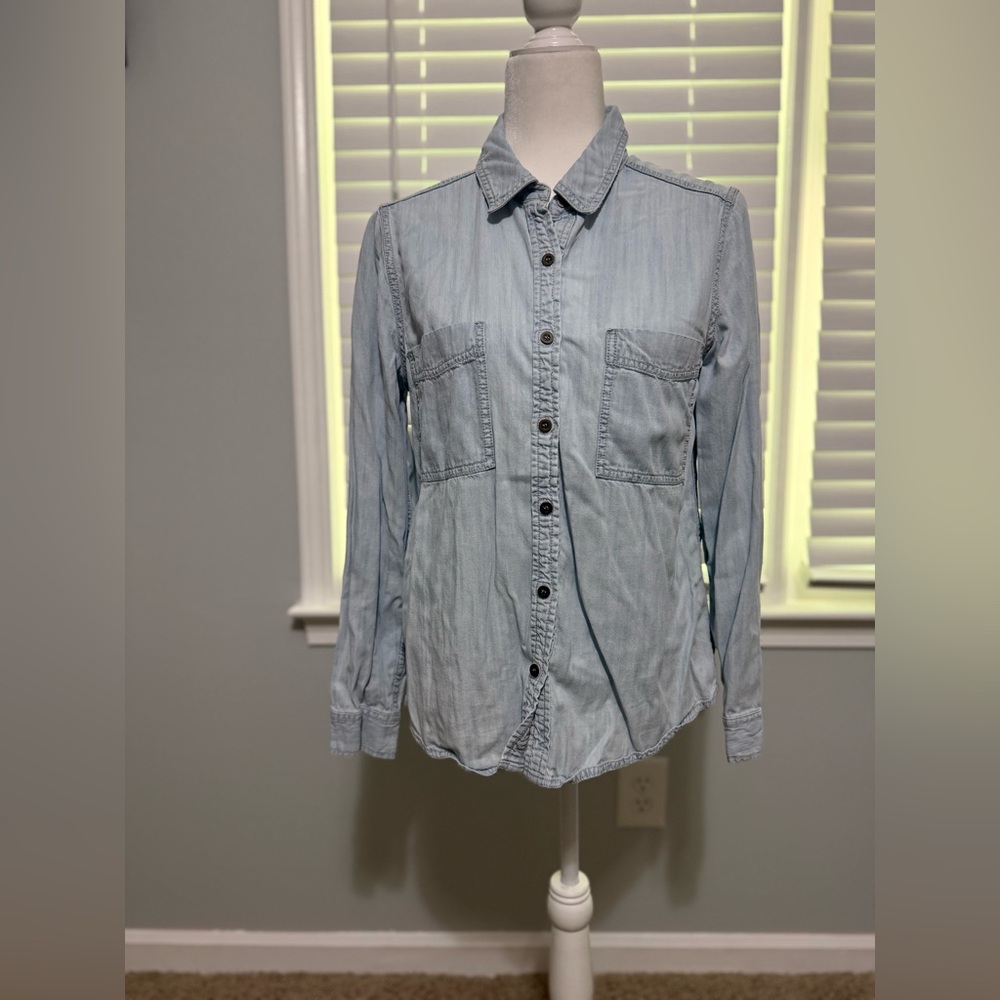 Eileen Fisher Blue Button Down Shirt Relaxed Fit